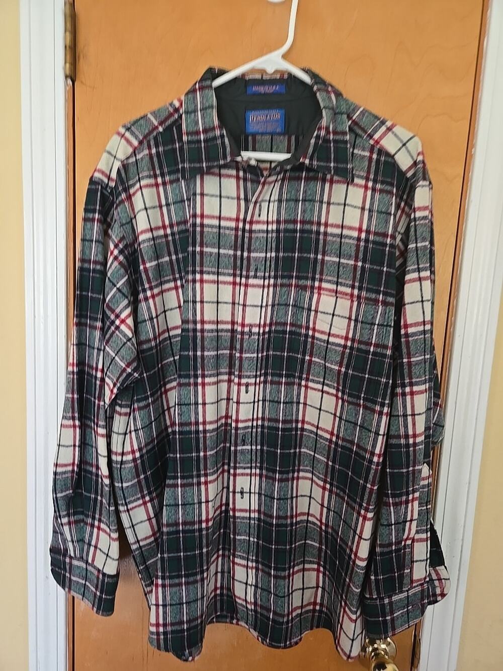 VTG Pendleton Wool Plaid Button Down Shirt Made USA Green Red Pocket XL